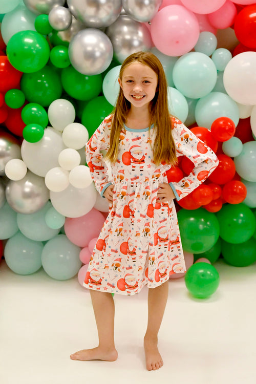 Santa's Little Helper Long Sleeve Milk Silk Dress - Great Lakes Kids Apparel LLC