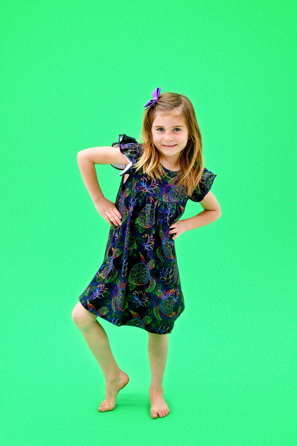 Neon Turtle Milk Silk Flutter Dress 3T