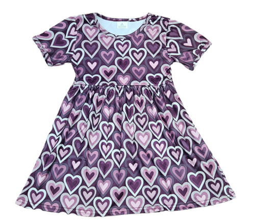 Purple Love Short Sleeve Milk Silk Dress - Great Lakes Kids Apparel LLC