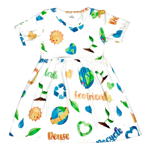 Earth Day Short Sleeve Olivia Milk Silk Dress - Great Lakes Kids Apparel LLC