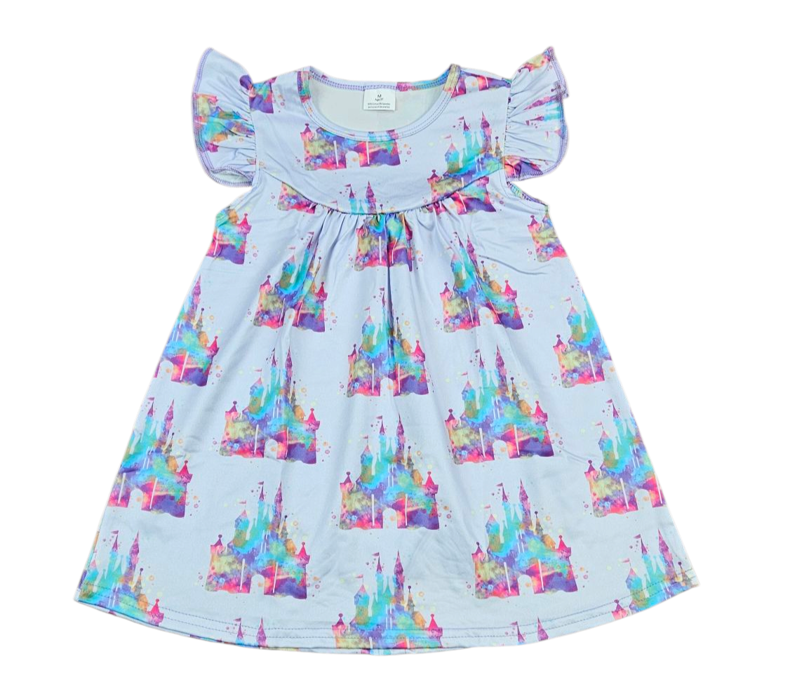Watercolor Castle Milk Silk Flutter Dress