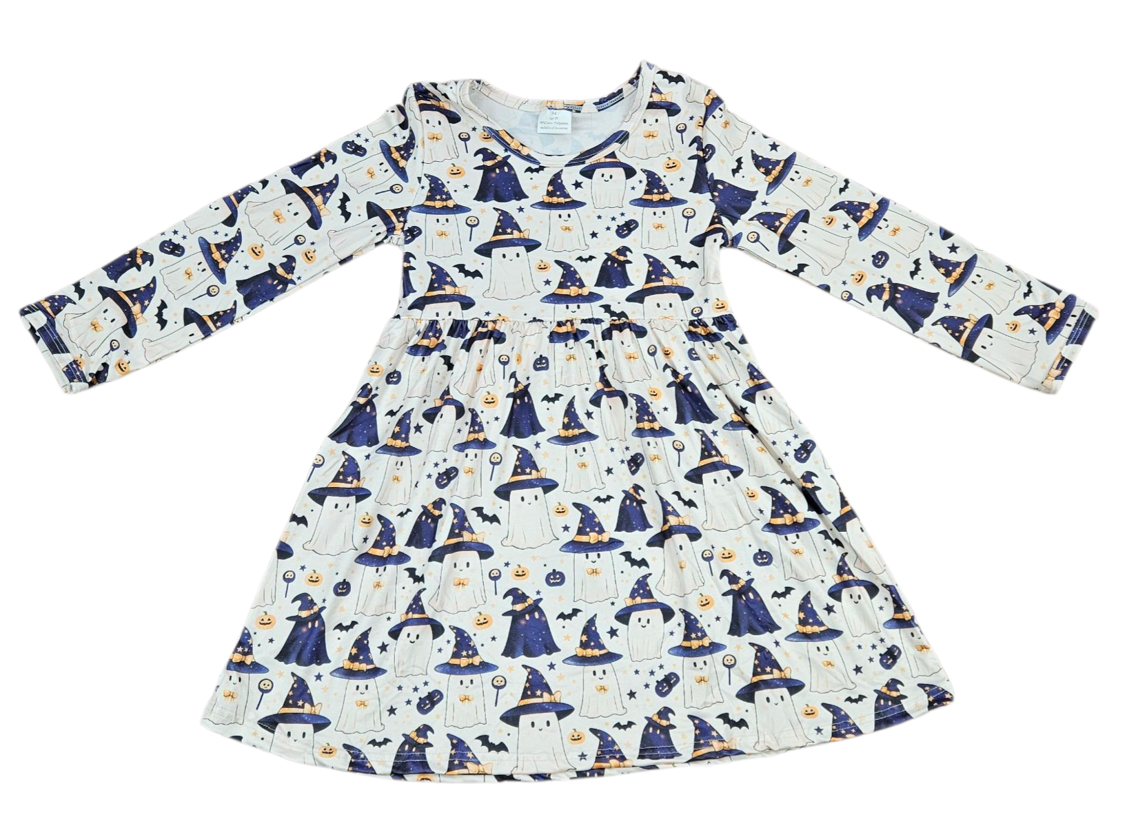 Cute Beige Ghost Long Sleeve Milk Silk Dress