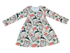 Christmas Stamps Long Sleeve Milk Silk Dress