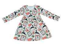 Christmas Stamps Long Sleeve Milk Silk Dress