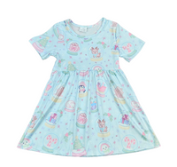 Pastel Snow Globe Short Sleeve Milk Silk Dress