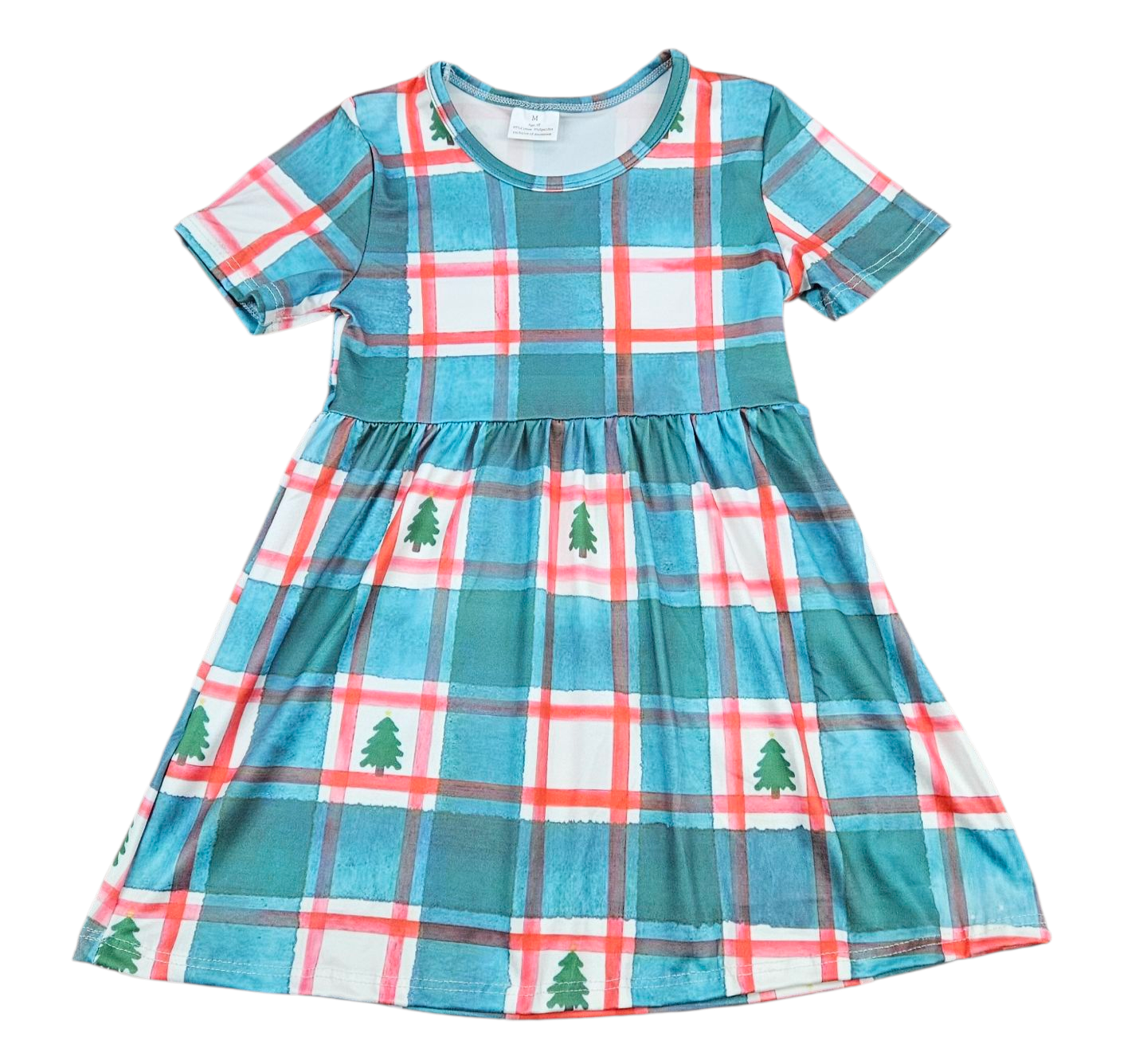 Plaid Christmas Tree Short Sleeve Milk Silk Dress - 2T Plaid Christmas Tree Short Sleeve Milk Silk Dress - 2T