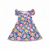 Bright Navy Floral Milk Silk Dress
