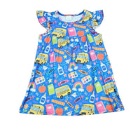 Blue Back To School Milk Silk Flutter Dress