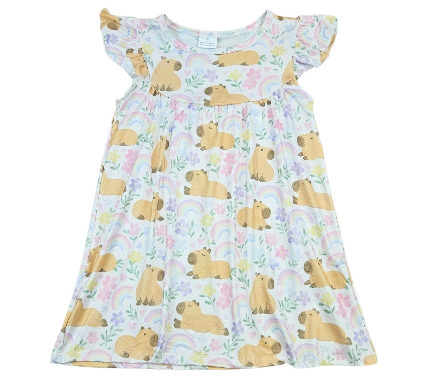 Capybara Milk Silk Flutter Dress
