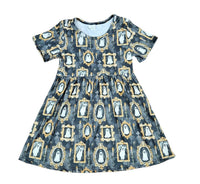 Ghost Picture Frame Short Sleeve Milk Silk Dress