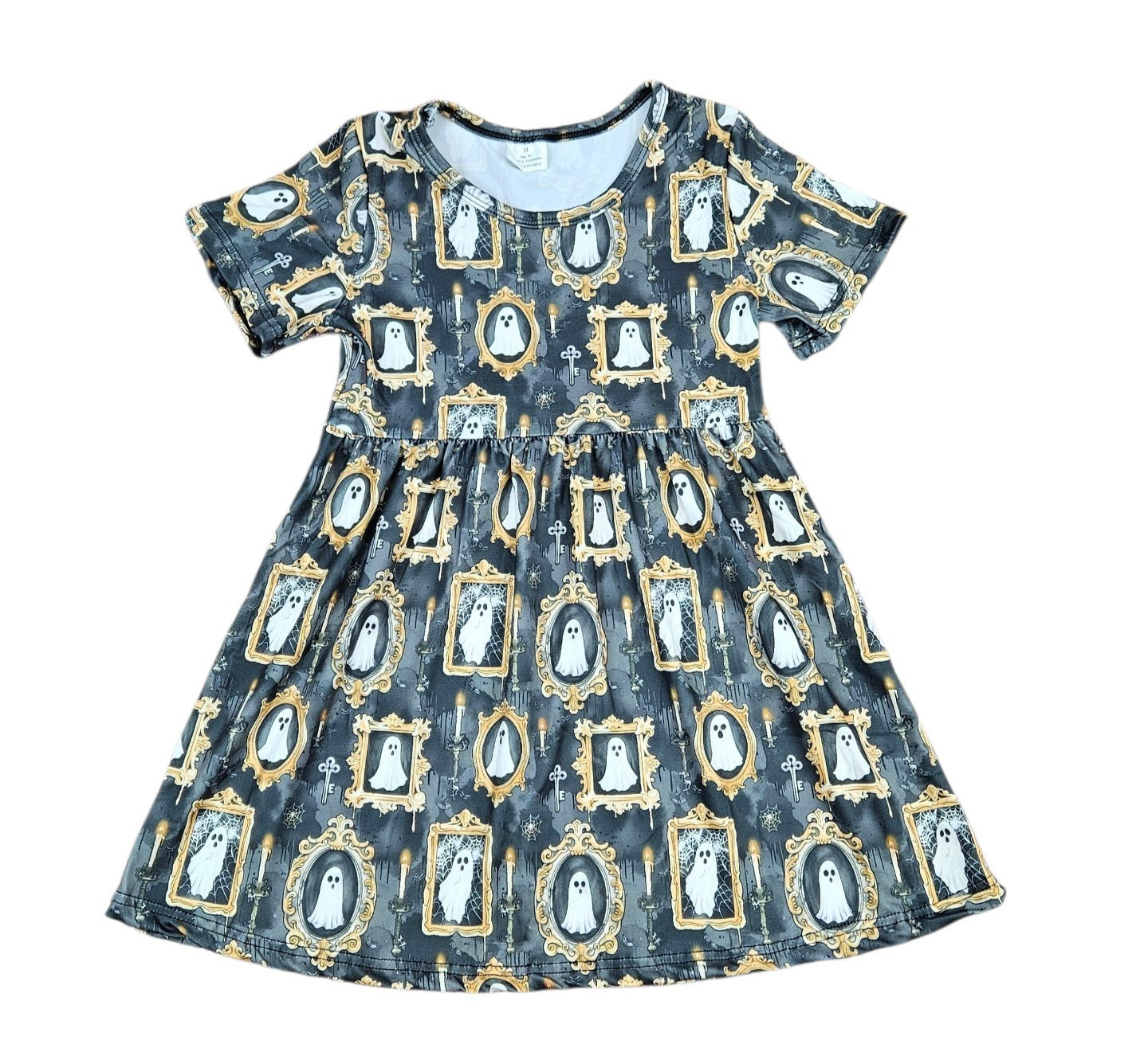Ghost Picture Frame Short Sleeve Milk Silk Dress