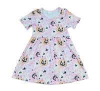 Cute Pastel Ghost and Pumpkin Short Sleeve Milk Silk Dres