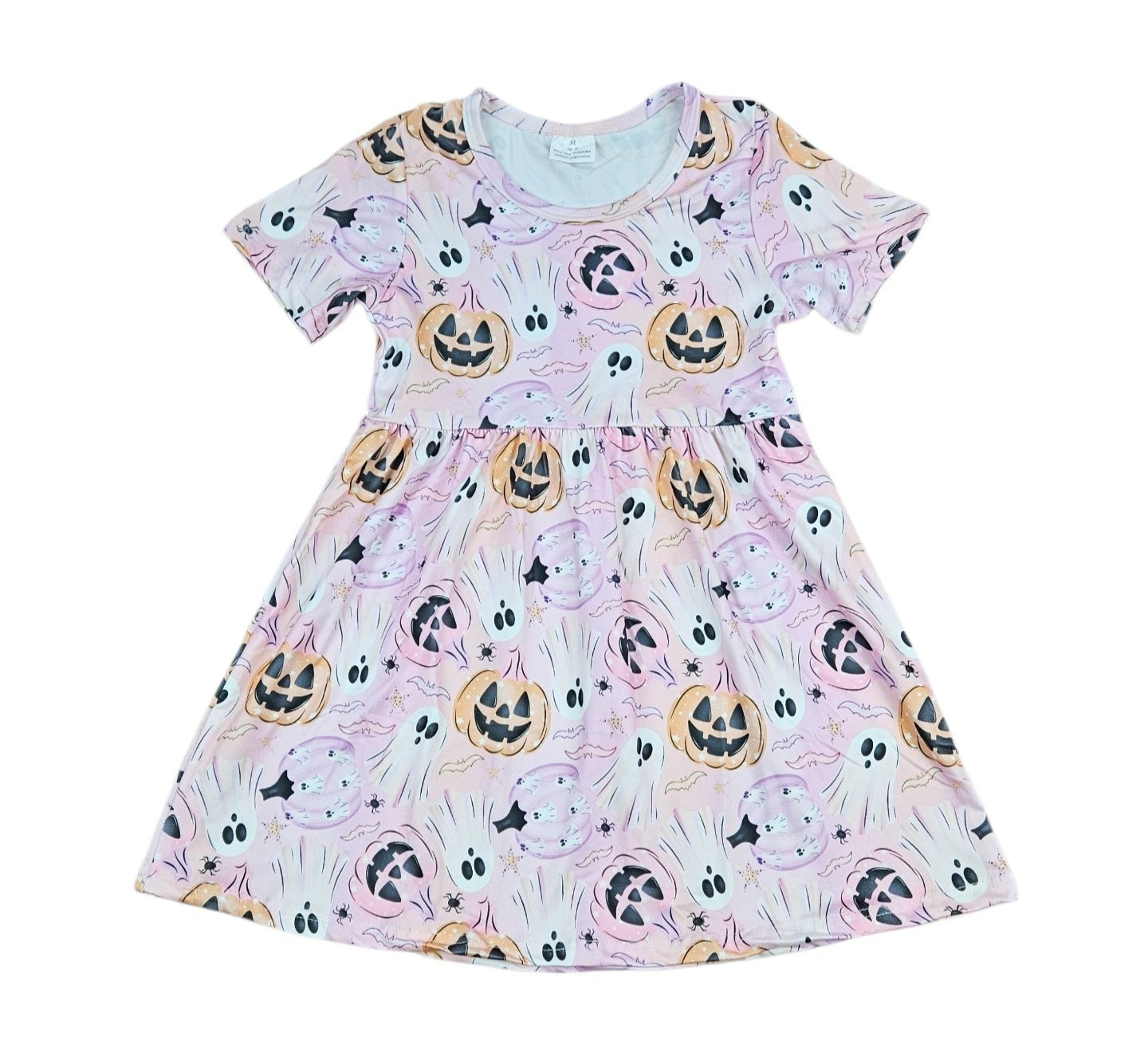 Cute Pastel Ghost and Pumpkin Short Sleeve Milk Silk Dres