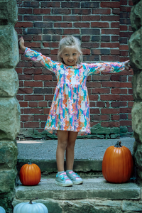 Embroidered Rainbow Ghost Long Sleeve Milk Silk Dress