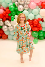Christmas Kitty Long Sleeve Pocket Milk Silk Dress - Great Lakes Kids Apparel LLC