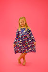 Pretty Blue Dino Long Sleeve Milk Silk Dress - Great Lakes Kids Apparel LLC