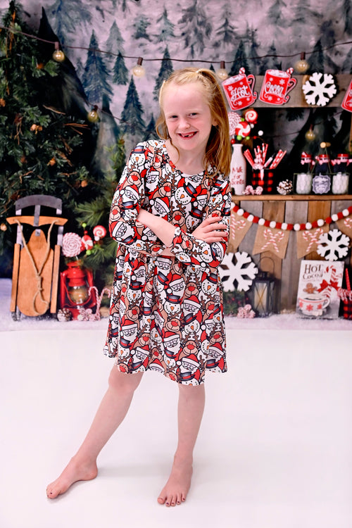 Christmas Buddies Long Sleeve Milk Silk Dress - Great Lakes Kids Apparel LLC