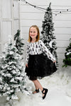 Christmas Tree Long Sleeve Dress With Sequin Skirt