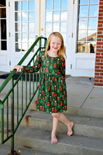 Green Nutcracker Long Sleeve Milk Silk Dress - Great Lakes Kids Apparel LLC