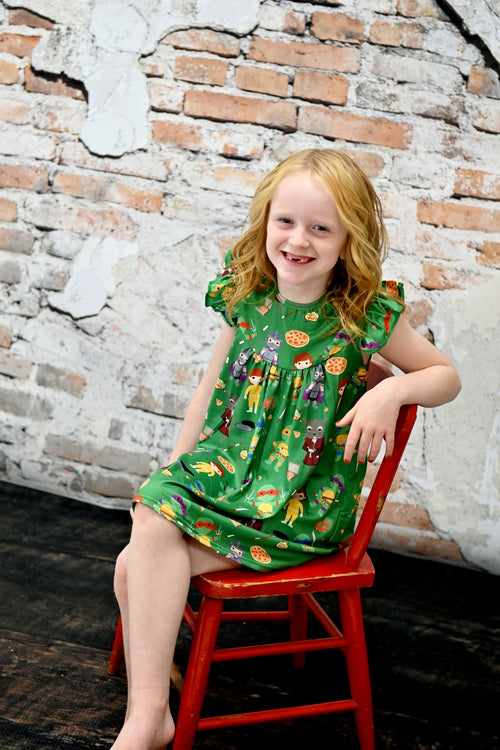 Turtle Brothers Inspired Flutter Milk Silk Dress - Great Lakes Kids Apparel LLC