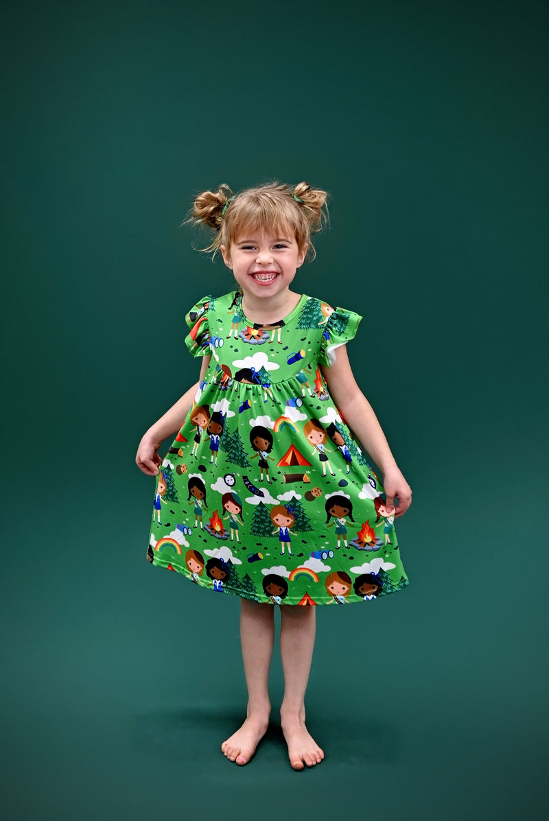 Girl Camping Milk Silk Flutter Dress - Great Lakes Kids Apparel LLC