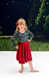 Holly Berry Long Sleeve Milk Silk Dress With Velvet Twirl - Great Lakes Kids Apparel LLC