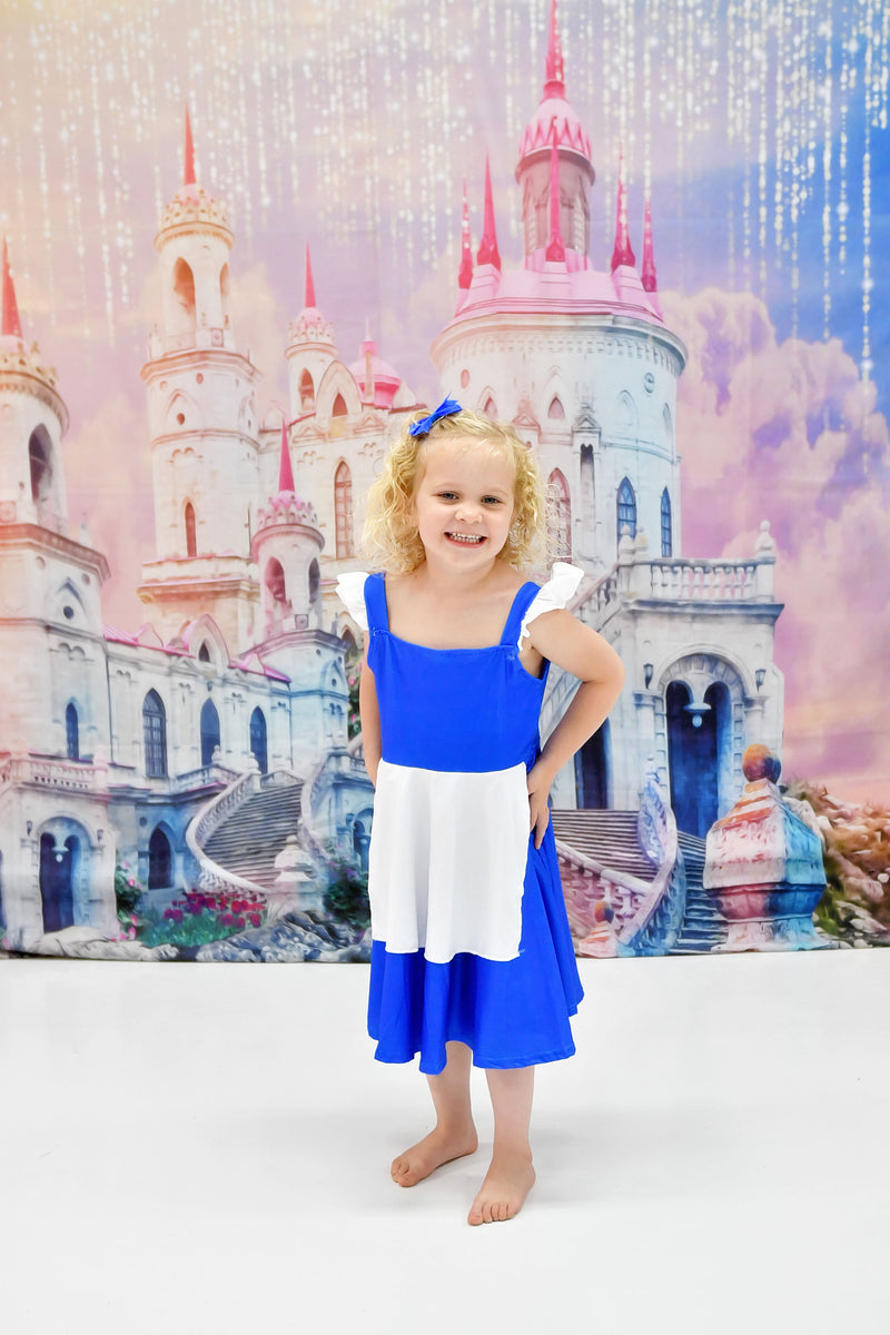 milk silk disney dress Multi-printed Cartoon Pr*ncess dress with collar. DRG51909 JEAN S