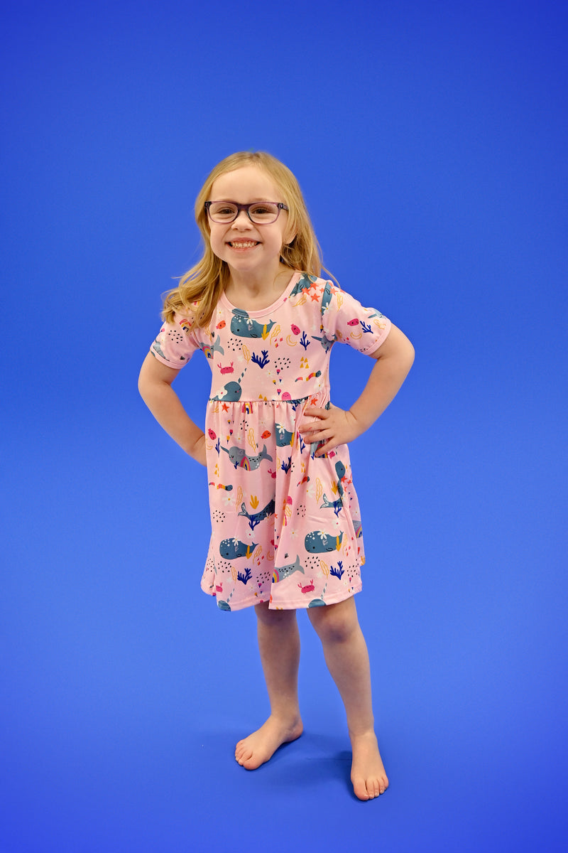Narwhal Short Sleeve Milk Silk Dress - Great Lakes Kids Apparel LLC