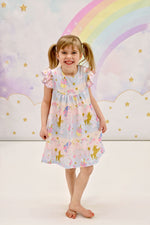 Golden Rainbow Unicorn Milk Silk Flutter Dress - Great Lakes Kids Apparel LLC