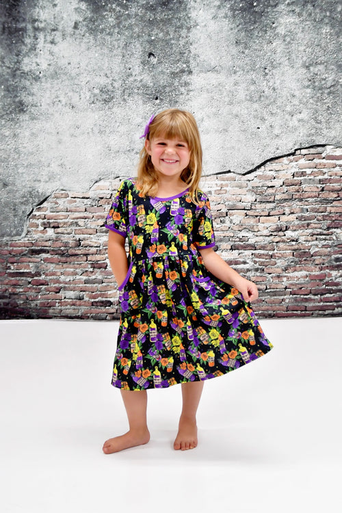 Potion Short Sleeve Pocket Milk Silk Dress - Great Lakes Kids Apparel LLC