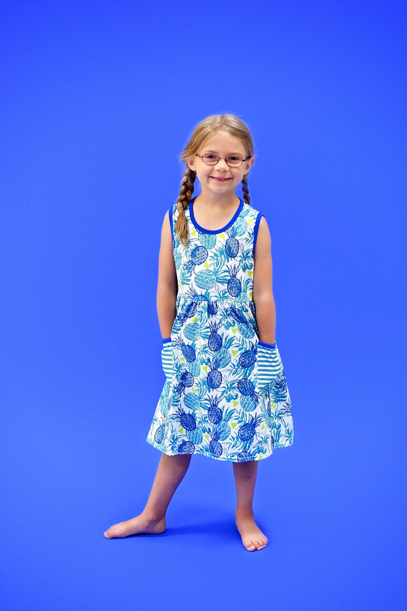 Teal Pineapple Milk Silk Pocket Tank Dress - Great Lakes Kids Apparel LLC