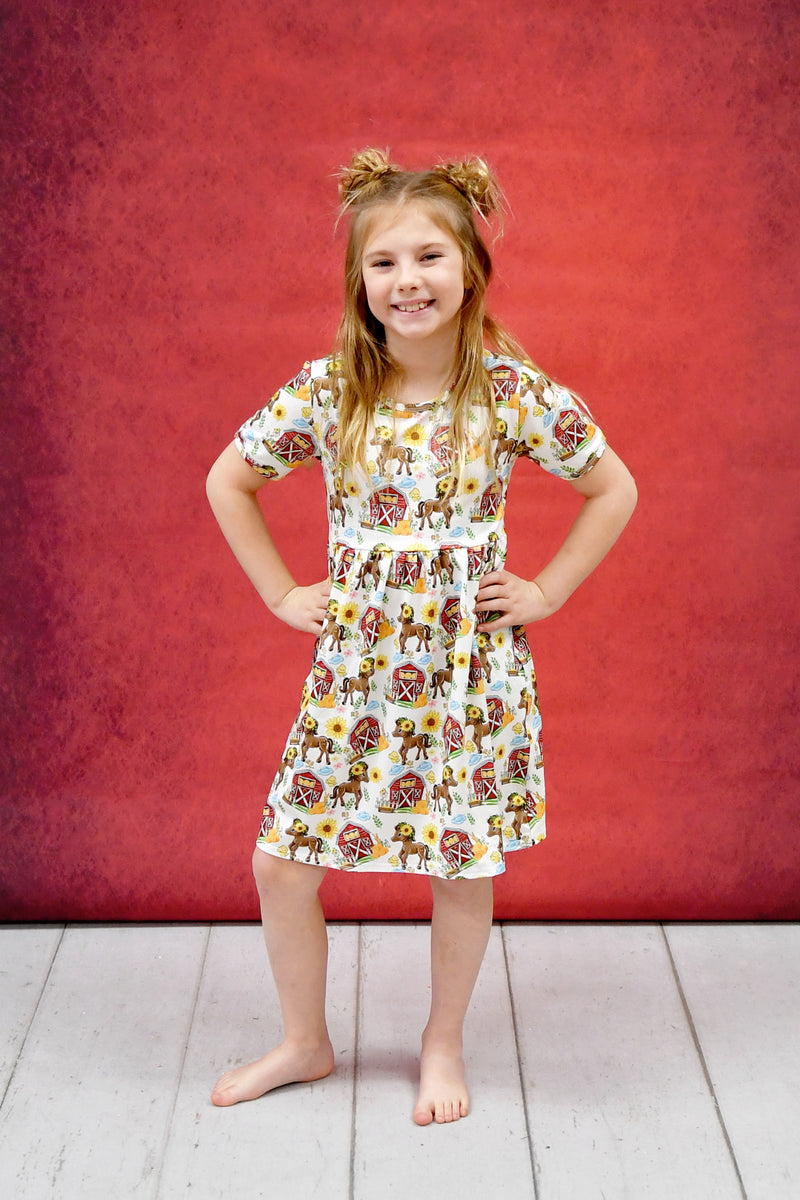 Fall Barn Short Sleeve Milk Silk Dress - Great Lakes Kids Apparel LLC