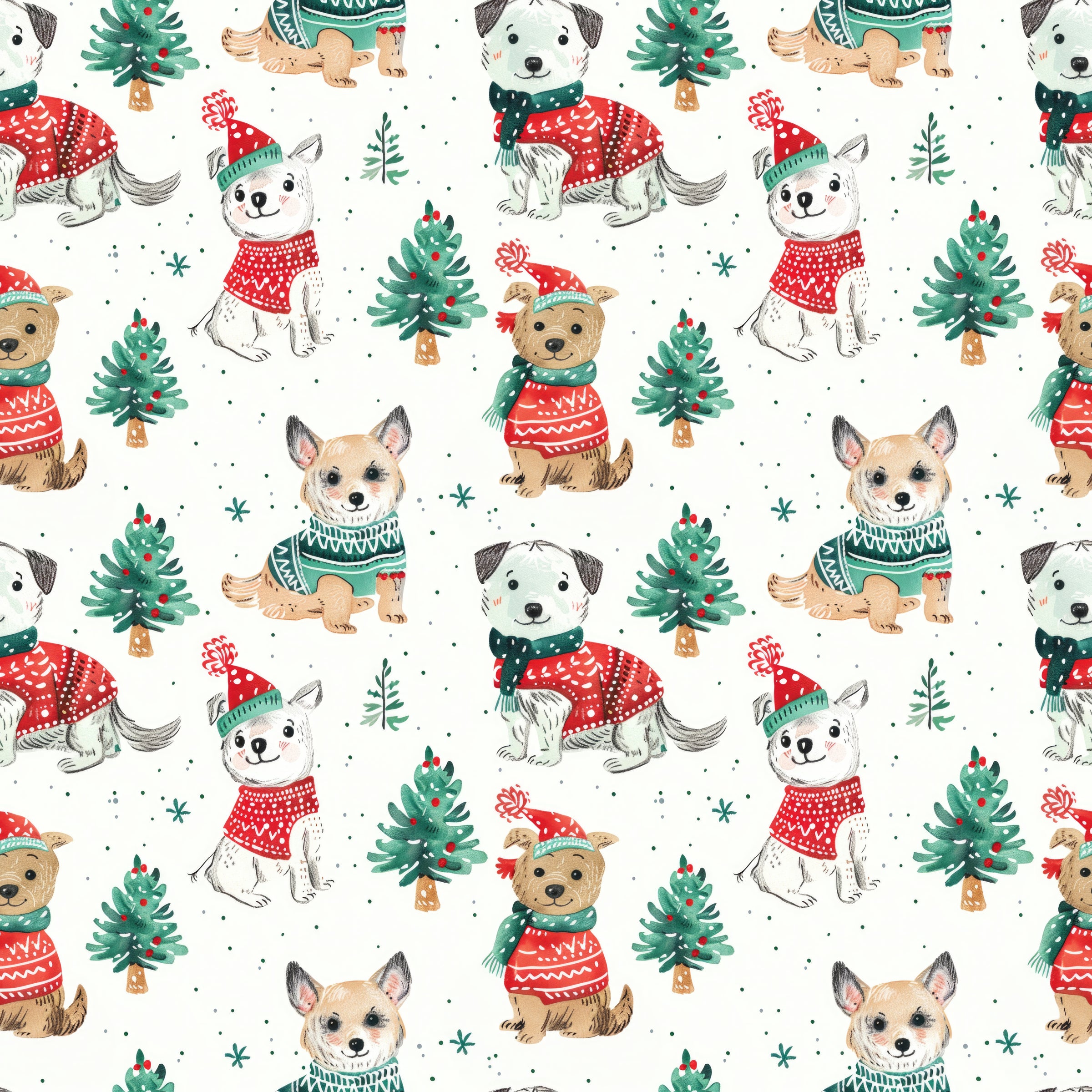 Christmas Puppies Long Sleeve Milk Silk Dress