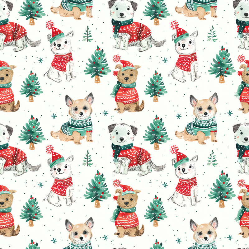 Christmas Puppies Long Sleeve Milk Silk Dress