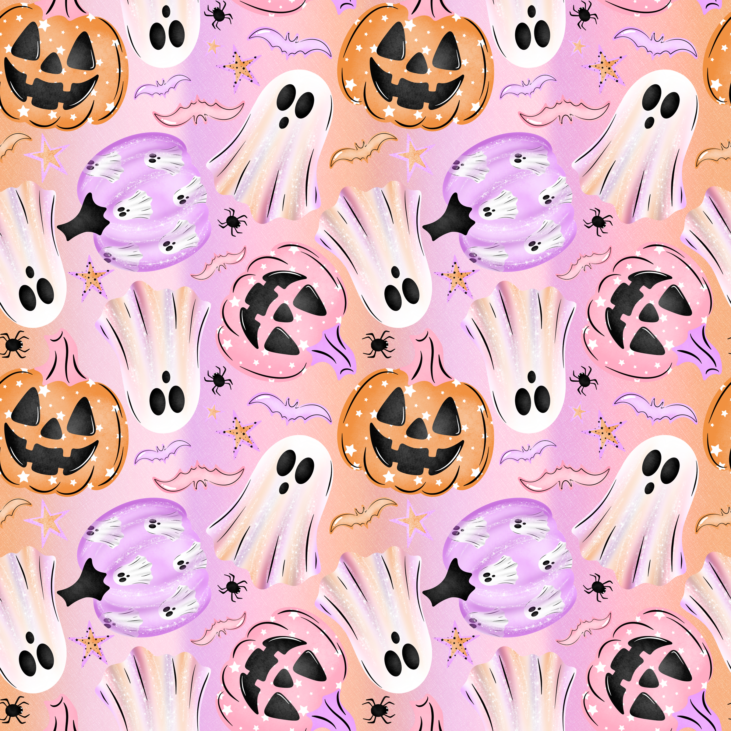 Cute Pastel Ghost and Pumpkin Short Sleeve Milk Silk Dres