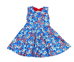Patriotic Floral Bow Back Milk Silk Dress - Great Lakes Kids Apparel LLC