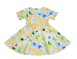 Yellow Floral Short Sleeve Milk Silk Twirl Dress - Great Lakes Kids Apparel LLC