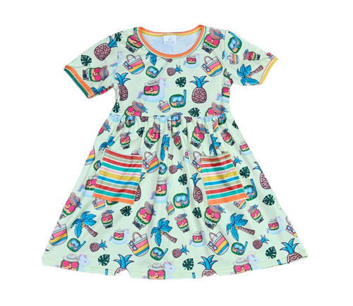 Cocomelon Short Sleeve Pocket Milk Silk Dress - Great Lakes Kids Apparel LLC