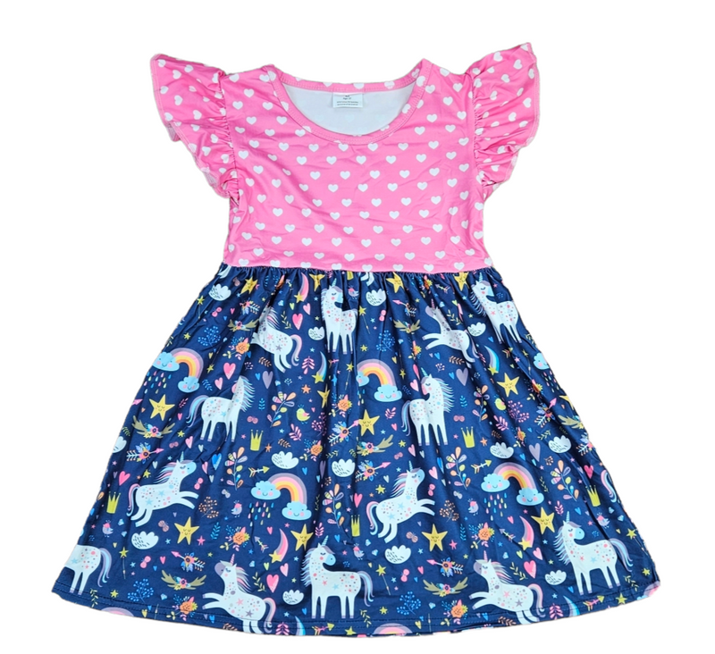Unicorn Heart Top Long Flutter Milk Silk Dress - Great Lakes Kids Apparel LLC