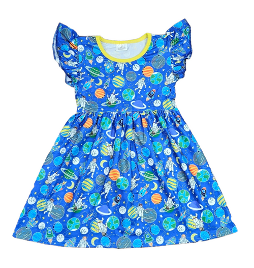 Space Long Flutter Milk Silk Dress - Great Lakes Kids Apparel LLC