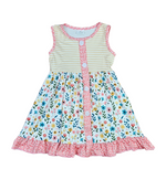 Summer Floral Milk Silk Tank Dress With Button Front - Great Lakes Kids Apparel LLC