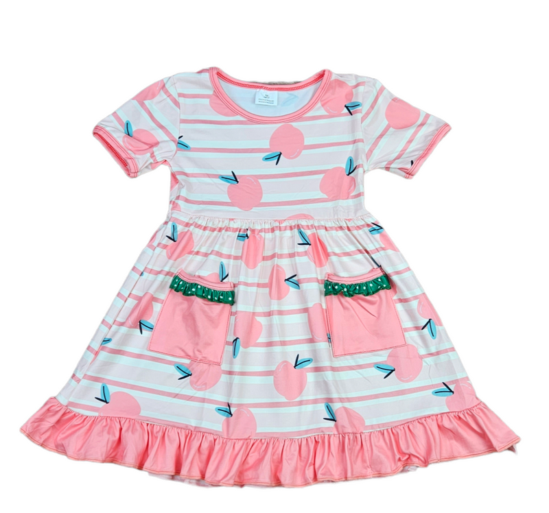 School Apple Short Sleeve Pocket Milk Silk Dress - Great Lakes Kids Apparel LLC