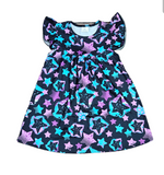 Purple And Teal Star Milk Silk Flutter Dress - Great Lakes Kids Apparel LLC