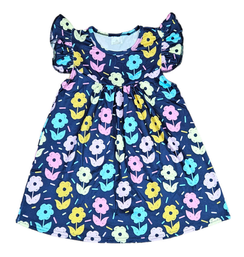 Flower Sprinkles Milk Silk Flutter Dress - Great Lakes Kids Apparel LLC