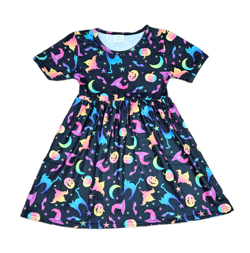Neon Halloween Short Sleeve Milk Silk Dress - Great Lakes Kids Apparel LLC