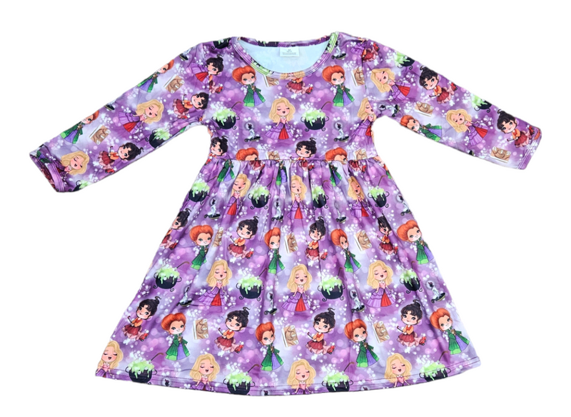 Spooky Sisters Long Sleeve Milk Silk Dress - Great Lakes Kids Apparel LLC