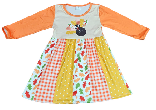 Mixed Pattern Turkey Long Sleeve Milk Silk Dress - Great Lakes Kids Apparel LLC