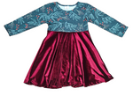 Holly Berry Long Sleeve Milk Silk Dress With Velvet Twirl - Great Lakes Kids Apparel LLC