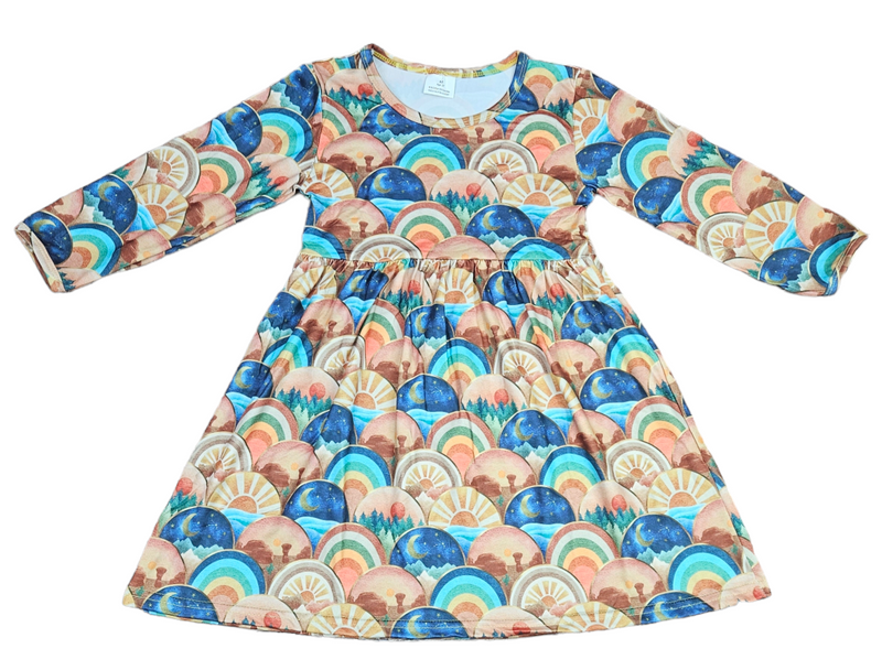 Boho Desert Long Sleeve Milk Silk Dress - Great Lakes Kids Apparel LLC
