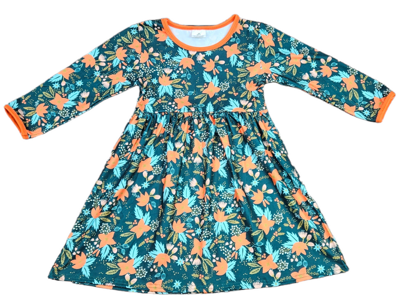 Green Christmas Flower Long Sleeve Milk Silk Dress Green Christmas Flower Long Sleeve Milk Silk Dress